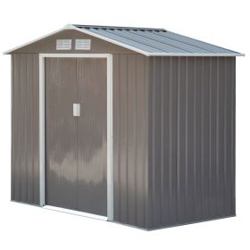 7' x 4' Garden Storage Shed Organizer, Outdoor Garden Utility Metal Storage Tool Shed for Patio Garden Yard, Gray/White