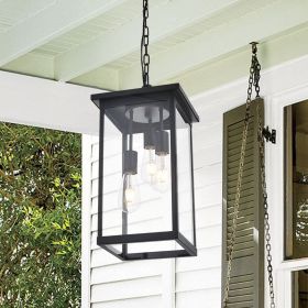 Black Outdoor Pendant Light Fixture, Exterior Chandelier Hanging Lantern for Front Porch