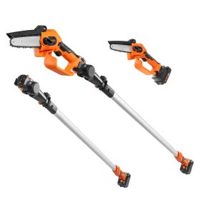2-in-1 Cordless Pole Saw & Mini Chainsaw, 20V 2Ah Battery Pole Chainsaw