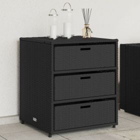 Garden Storage Cabinet Black Poly Rattan, Powder-Coated Steel