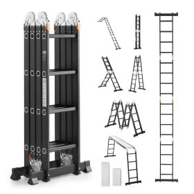 Multi-Purpose Folding Ladder, 7-in-1 Tall Extension Step Ladder, A Frame 4 Step with Scaffolding Plank Telescoping Ladder