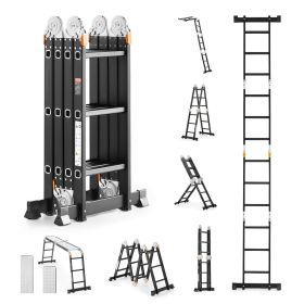 Multi-Purpose Folding Ladder, 7-in-1 Tall Extension Step Ladder, A Frame 3 Step with Scaffolding Plank Telescoping Ladder