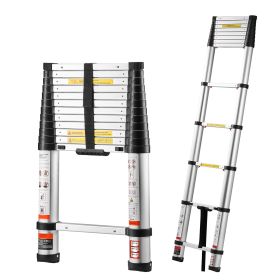 12.5ft Telescoping Ladder, Aluminum Lightweight Multi-Purpose Collapsible Extension, One-Touch Retraction Ladder