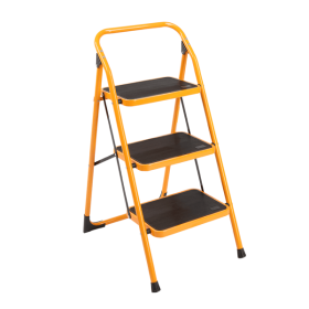 3-Step Steel Step Stool with Low Handrail - Ginger Yellow, Non-Slip & Foldable, Safe for Home Kitchen Bathroom