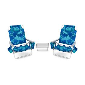 2 Pack 5-Position Outdoor Folding Backpack Beach Table Chair Reclining Chair Set (Color: Navy)