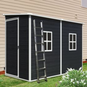4x8ft Outdoor Storage Shed with Floor Resin shed with Two-Window, Waterproof ,Lockable Doors for Patio,Yard,Lawn ---Black (Color: as Pic)