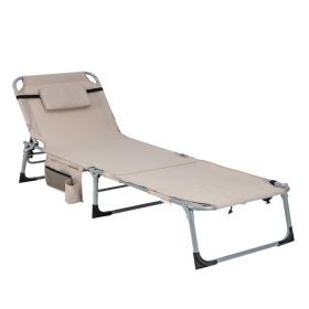 5-position Outdoor Folding Chaise Lounge Chair (Color: Beige)