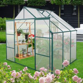 8X6FT-Green Double Door Polycarbonate Greenhouse Raised Base and Anchor Aluminum Heavy Duty Walk-in Greenhouses for Outdoor Backyard in All Seaso (Color: as Pic)