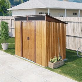 6ft x 5ft Outdoor Metal Storage with Transparent plate and Foundation for Backyard Garden Patio --Coffee (Color: as Pic)
